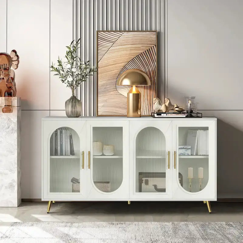 Wood TV Stand with Storage Cabinet and Adjustable Shelves for TVs up to 65 Inches