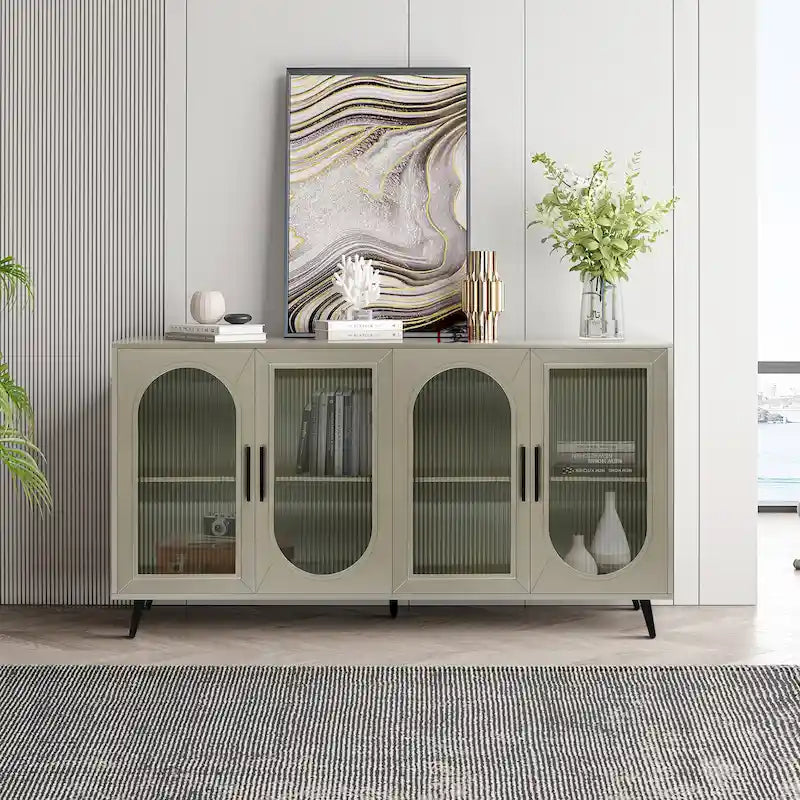 Wood TV Stand with Storage Cabinet and Adjustable Shelves for TVs up to 65 Inches