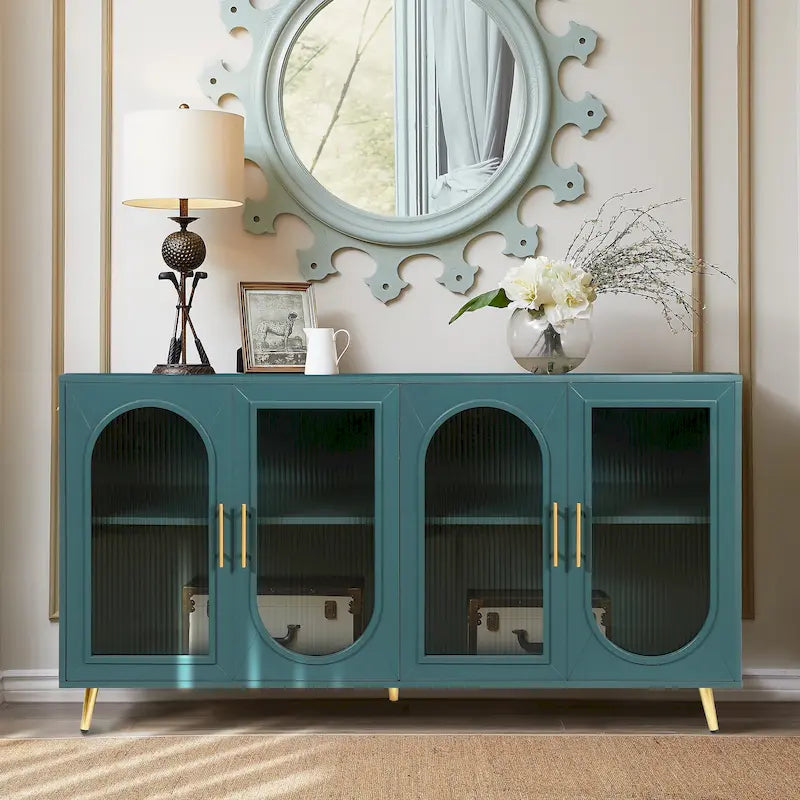 Wood TV Stand with Storage Cabinet and Adjustable Shelves for TVs up to 65 Inches