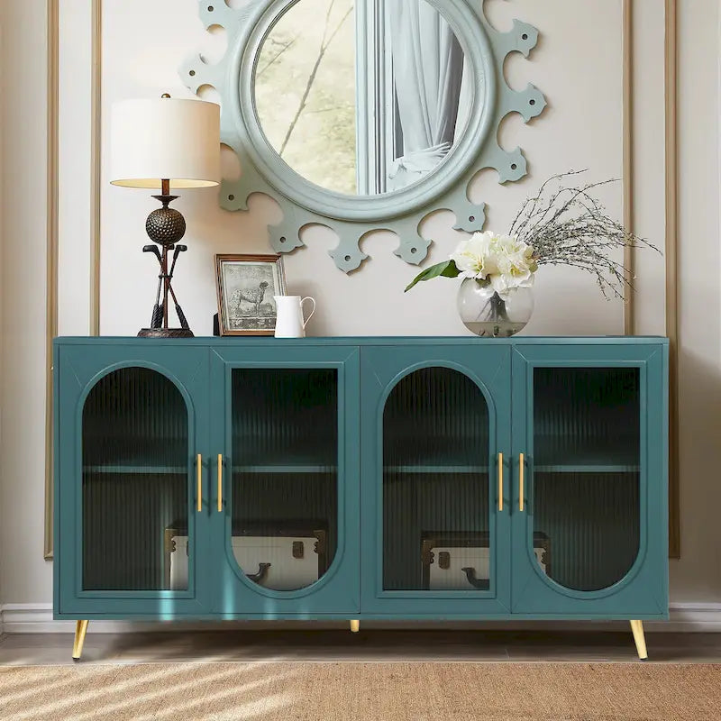 Wood TV Stand with Storage Cabinet and Adjustable Shelves for TVs up to 65 Inches