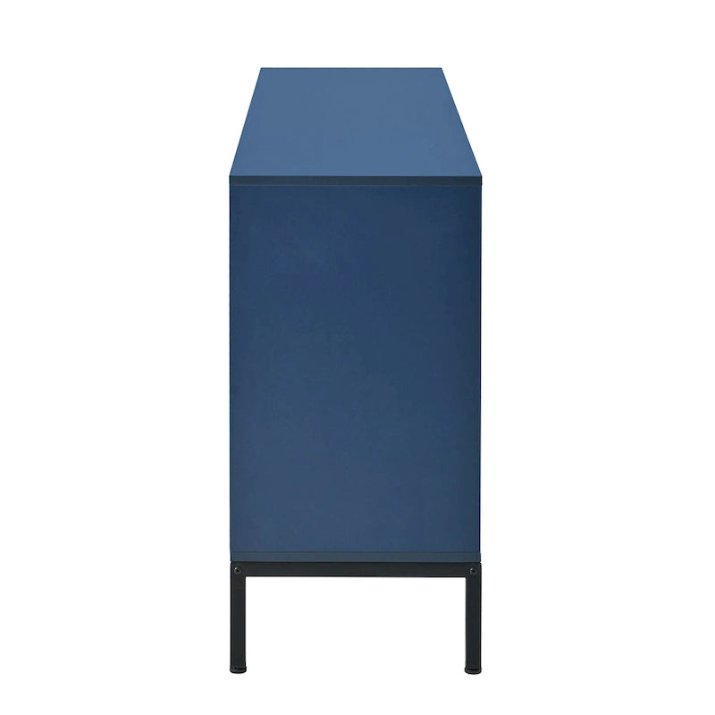 Exquisite Vertical-Striped Four-Door Sideboard with Sturdy Metal Legs and Semi-Circular Handles, for Entryway and Living Room