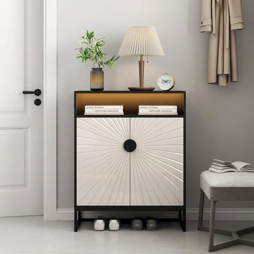 5-Tier Shoe Storage Cabinet, Wooden Shoe Cabinet with Doors Modern Shoe Organizer with Open Shelves