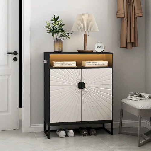 5-Tier Shoe Storage Cabinet, Wooden Shoe Cabinet with Doors Modern Shoe Organizer with Open Shelves