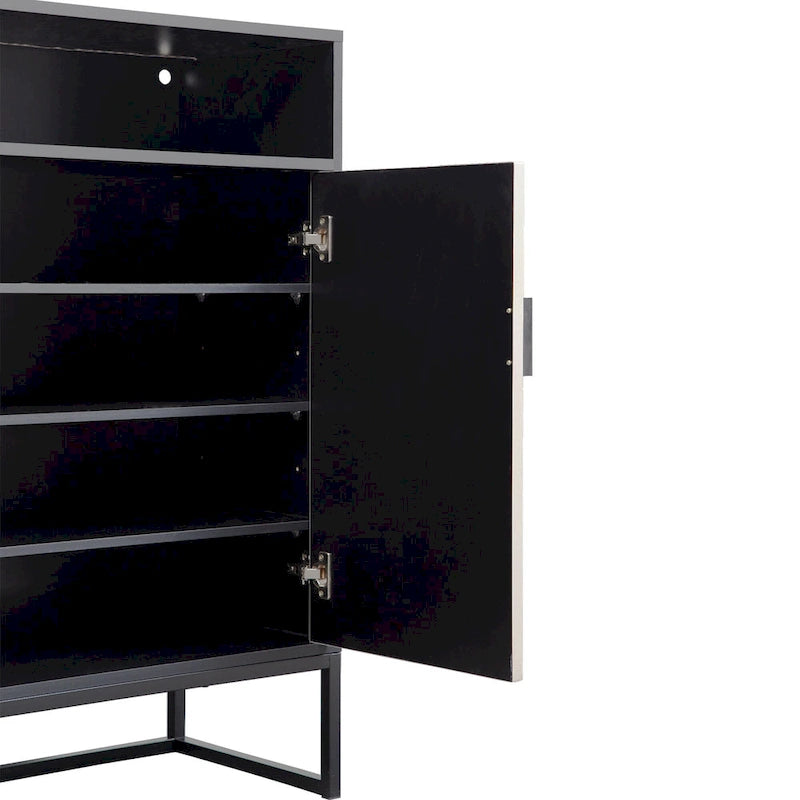 5-Tier Shoe Storage Cabinet, Wooden Shoe Cabinet with Doors Modern Shoe Organizer with Open Shelves