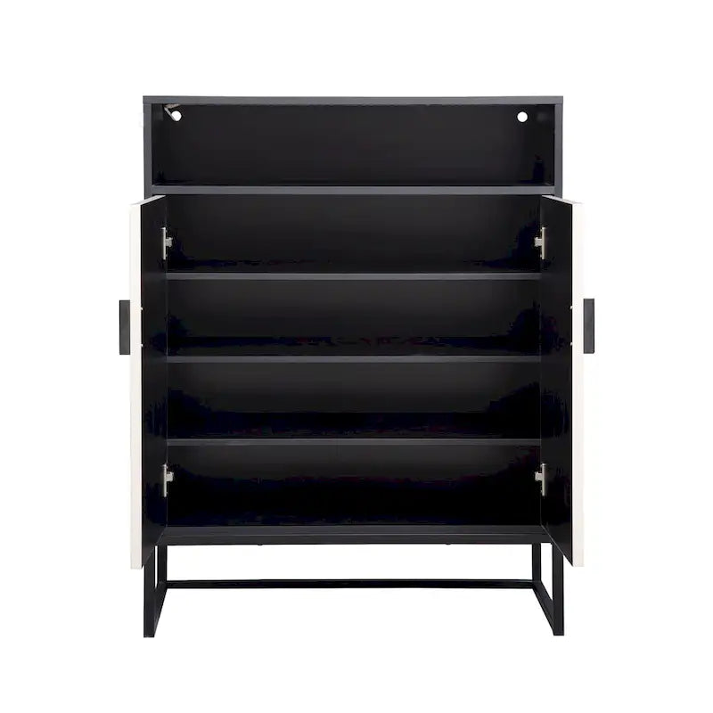 5-Tier Shoe Storage Cabinet, Wooden Shoe Cabinet with Doors Modern Shoe Organizer with Open Shelves