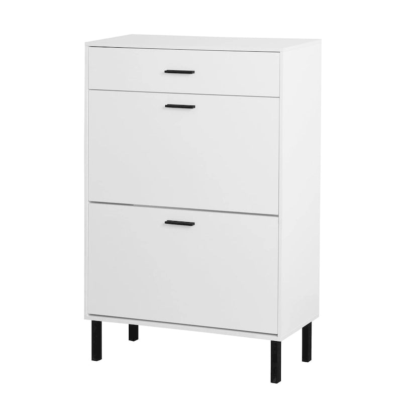 Organizador zapatero independiente con cajones y patas de metal, mueble zapatero moderno con 2 cajones abatibles