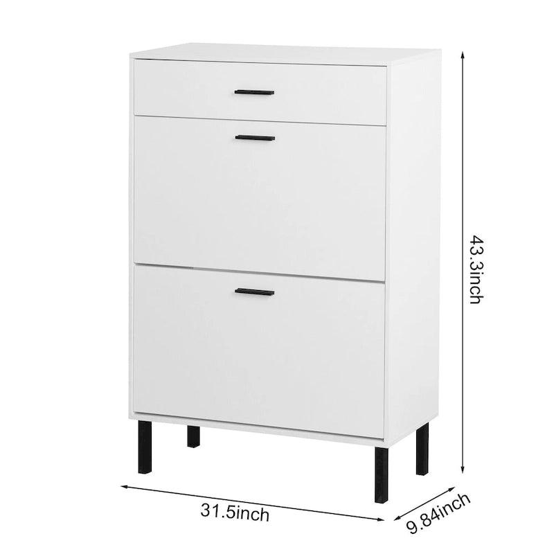 Organizador zapatero independiente con cajones y patas de metal, mueble zapatero moderno con 2 cajones abatibles