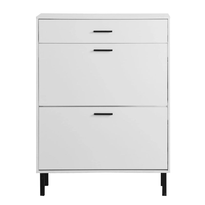 Organizador zapatero independiente con cajones y patas de metal, mueble zapatero moderno con 2 cajones abatibles