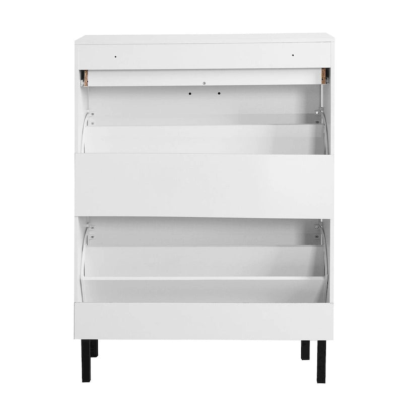 Organizador zapatero independiente con cajones y patas de metal, mueble zapatero moderno con 2 cajones abatibles