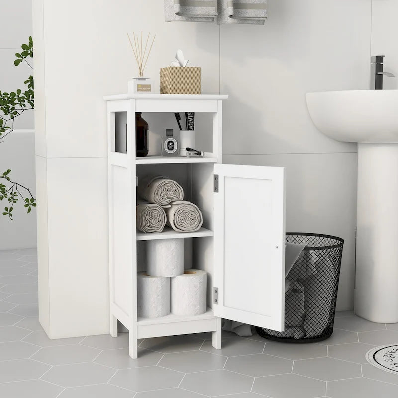 Freestanding Bathroom Single Door Cabinet with Adjustable Shelf and Space-Saving Design