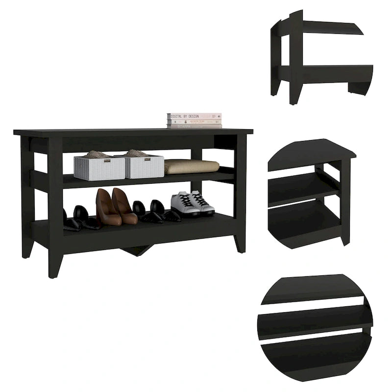 Storage Bench with 4 Legs and 2 Open Shelves