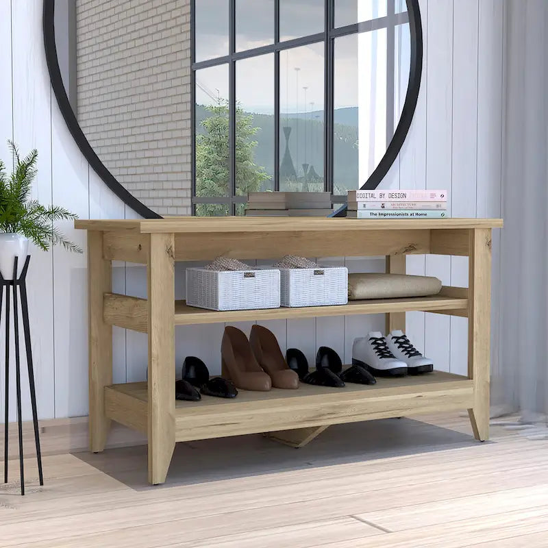 Storage Bench with 4 Legs and 2 Open Shelves