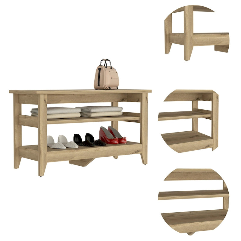 Storage Bench with 4 Legs and 2 Open Shelves