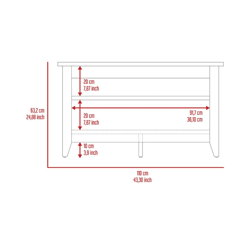 Storage Bench with 4 Legs and 2 Open Shelves