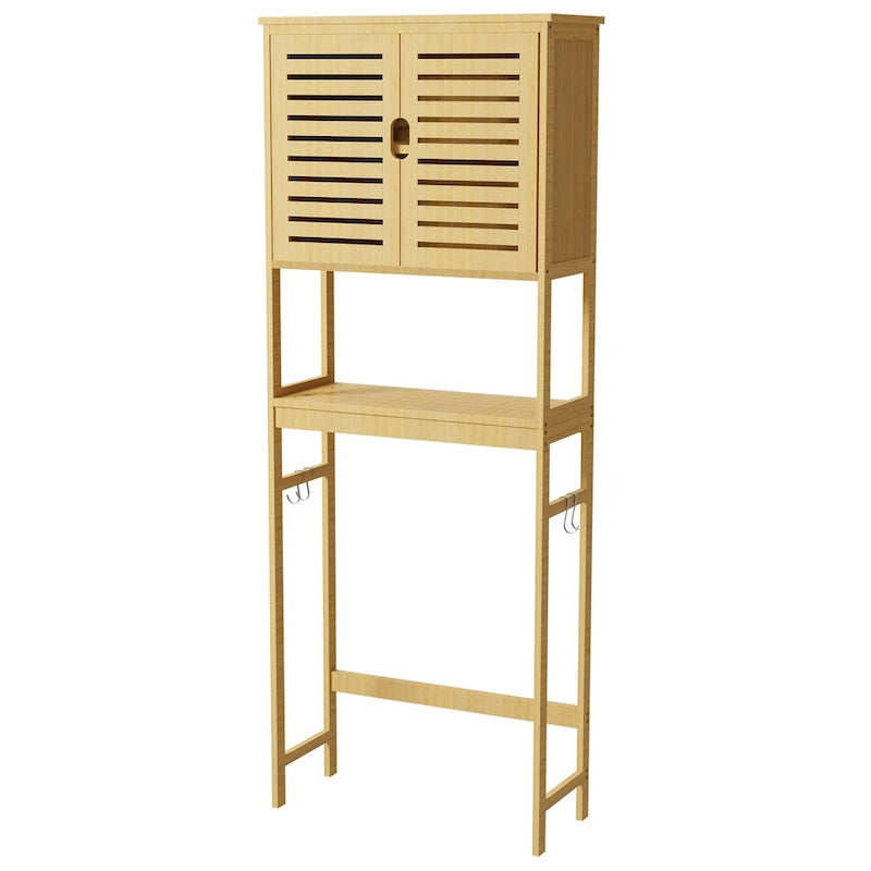 Bambus-Toilettenregal zur Aufbewahrung über der Toilette mit offenem Fach und Schrank