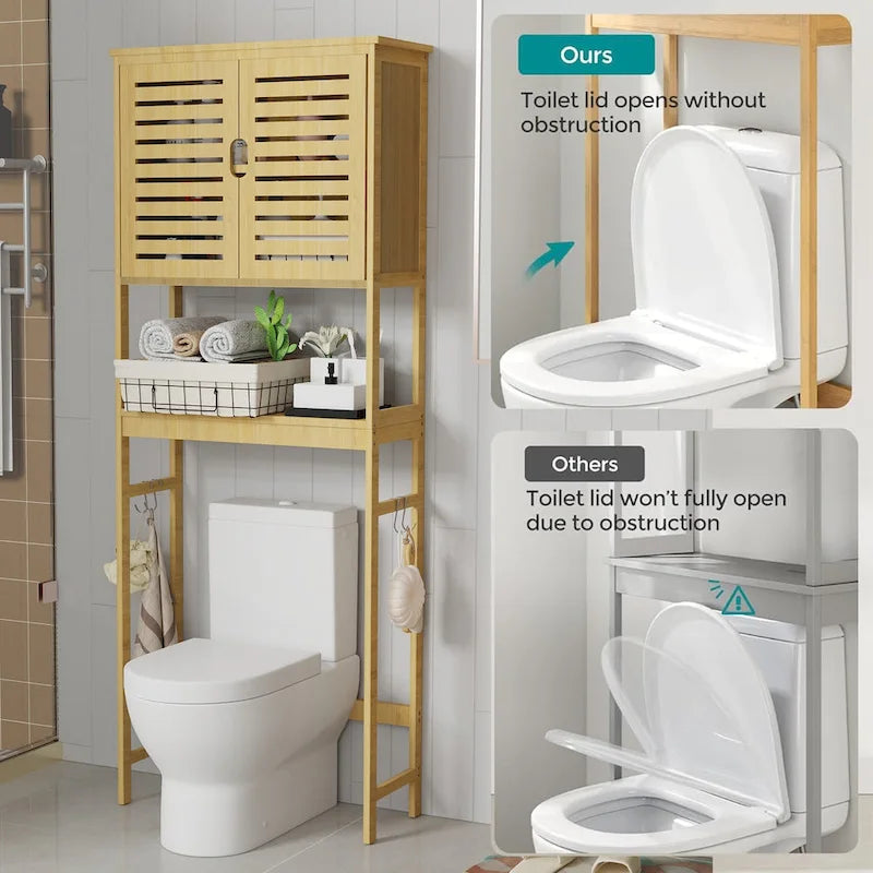 Bambus-Toilettenregal zur Aufbewahrung über der Toilette mit offenem Fach und Schrank