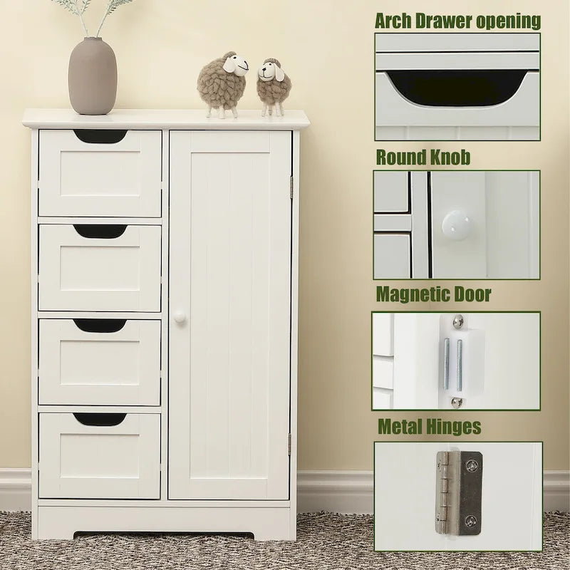 White Wood 4-Drawer 1-Door Bathroom Storage Cabinet - 32.68 H x 22.05 W x 11.81 D