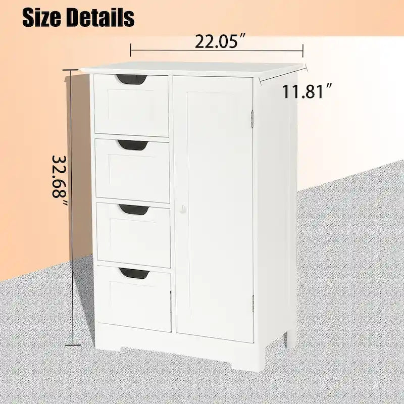 White Wood 4-Drawer 1-Door Bathroom Storage Cabinet - 32.68 H x 22.05 W x 11.81 D