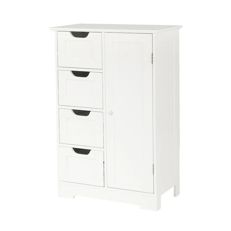 White Wood 4-Drawer 1-Door Bathroom Storage Cabinet - 32.68 H x 22.05 W x 11.81 D