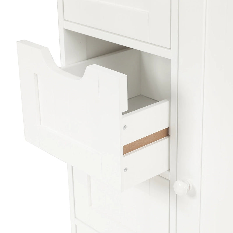White Wood 4-Drawer 1-Door Bathroom Storage Cabinet - 32.68 H x 22.05 W x 11.81 D