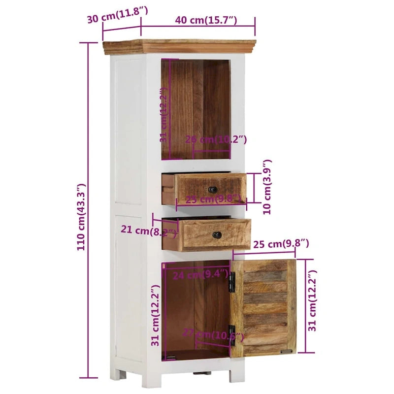 Highboard Braun-Weiß, 15.7x11.8x43.3, Massivholz aus Mango- und Akazienholz