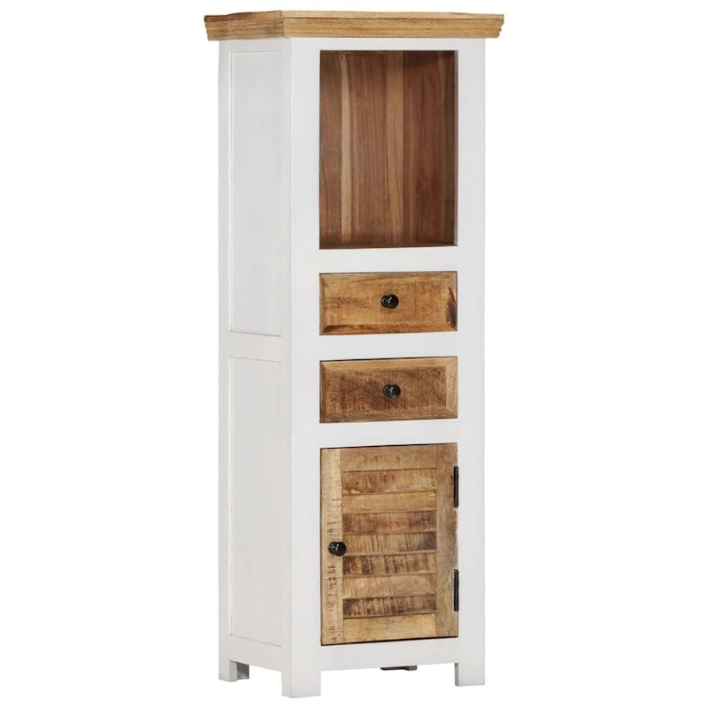 Highboard Braun-Weiß, 15.7x11.8x43.3, Massivholz aus Mango- und Akazienholz