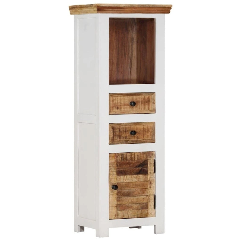 Highboard Braun-Weiß, 15.7x11.8x43.3, Massivholz aus Mango- und Akazienholz