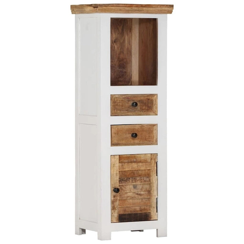 Highboard Braun-Weiß, 15.7x11.8x43.3, Massivholz aus Mango- und Akazienholz