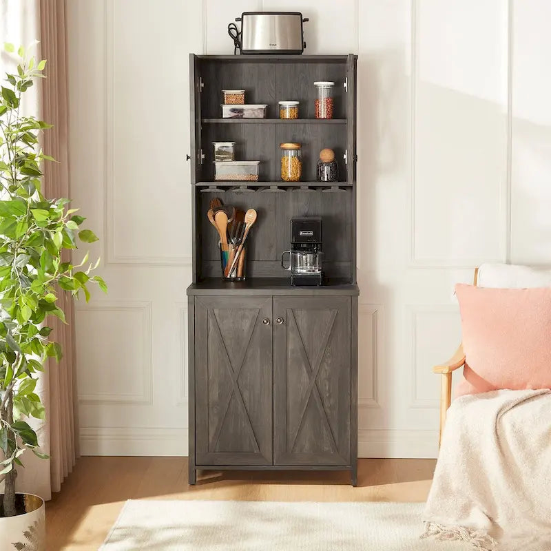 Meuble bar à café en bois au design de grange ajouré