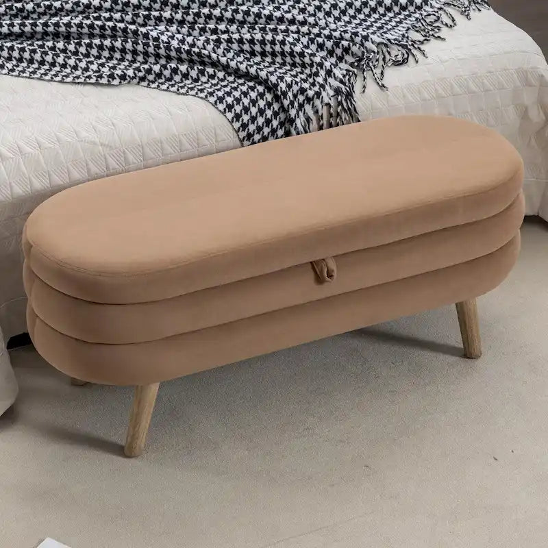 Banco de almacenamiento de tela de terciopelo, banco para dormitorio con patas de madera para sala de estar y dormitorio, interior