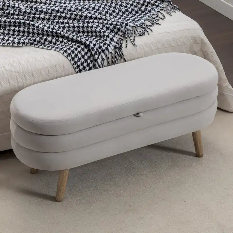 Banco de almacenamiento de tela de terciopelo, banco para dormitorio con patas de madera para sala de estar y dormitorio, interior