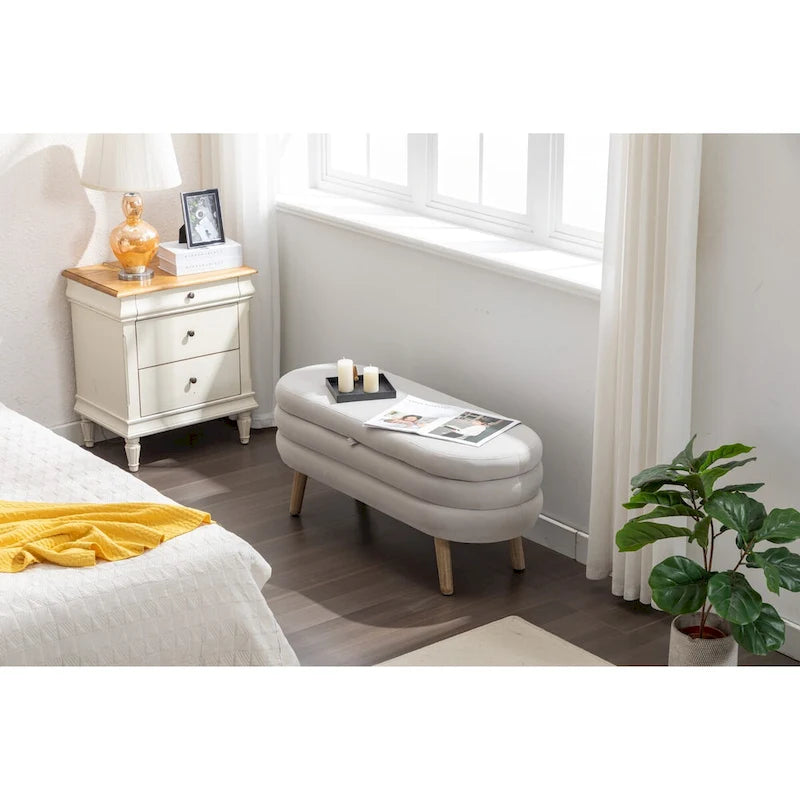 Banc de rangement en velours pour la chambre, avec pieds en bois, pour le salon ou la chambre, intérieur