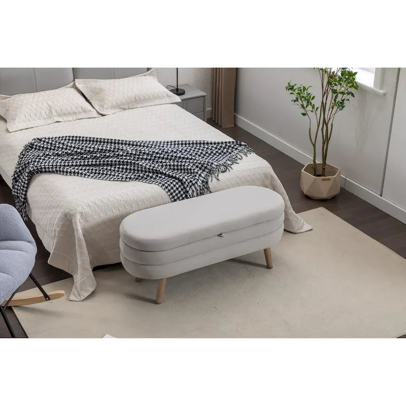 Banc de rangement en velours pour la chambre, avec pieds en bois, pour le salon ou la chambre, intérieur