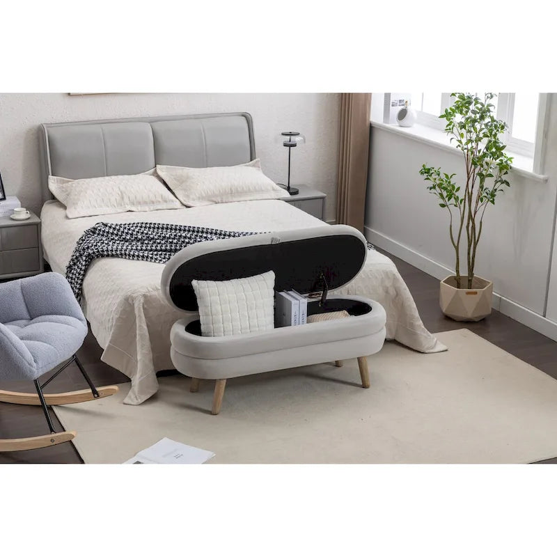 Banc de rangement en velours pour la chambre, avec pieds en bois, pour le salon ou la chambre, intérieur