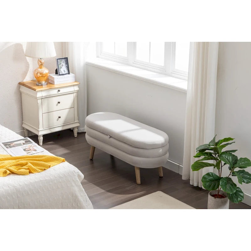 Banco de almacenamiento de tela de terciopelo, banco para dormitorio con patas de madera para sala de estar y dormitorio, interior