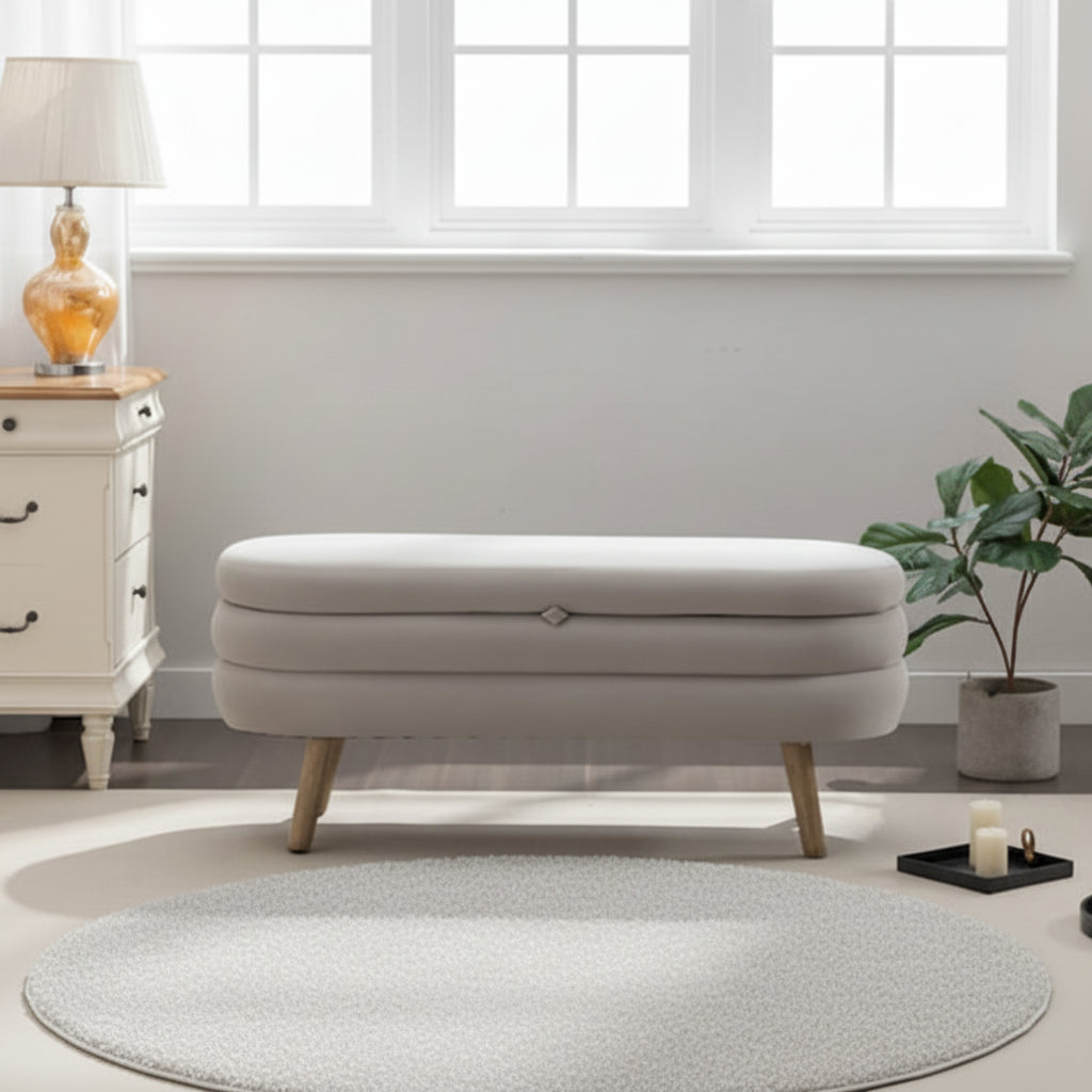 Banc de rangement en velours pour la chambre, avec pieds en bois, pour le salon ou la chambre, intérieur