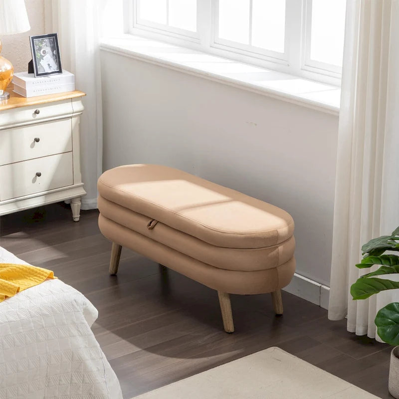 Banc de rangement en velours pour la chambre, avec pieds en bois, pour le salon ou la chambre, intérieur