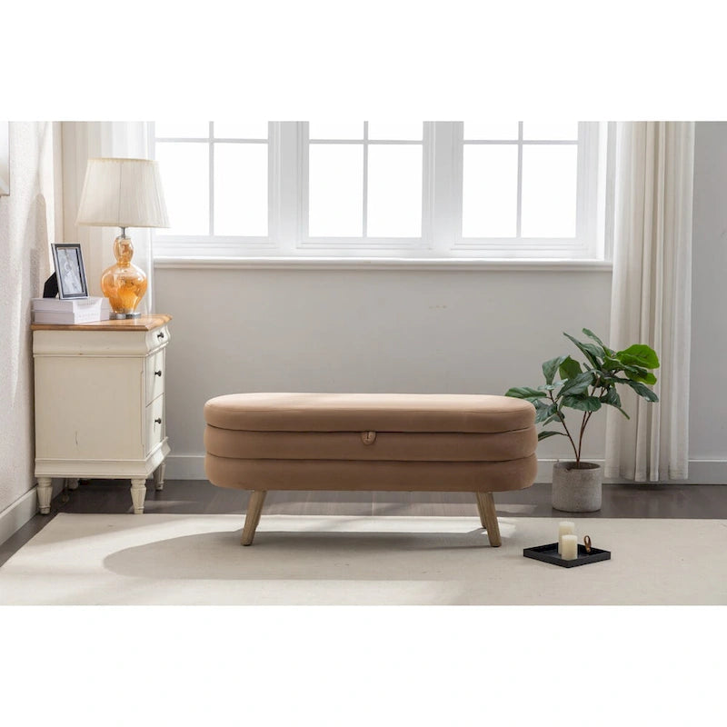 Banc de rangement en velours pour la chambre, avec pieds en bois, pour le salon ou la chambre, intérieur