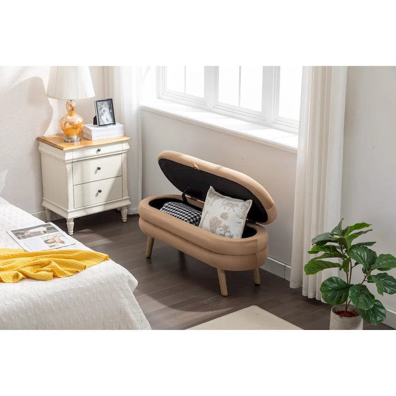 Banc de rangement en velours pour la chambre, avec pieds en bois, pour le salon ou la chambre, intérieur