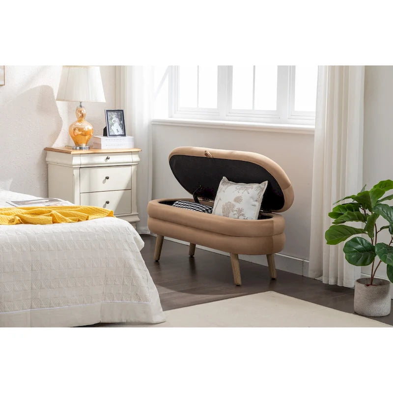 Banc de rangement en velours pour la chambre, avec pieds en bois, pour le salon ou la chambre, intérieur
