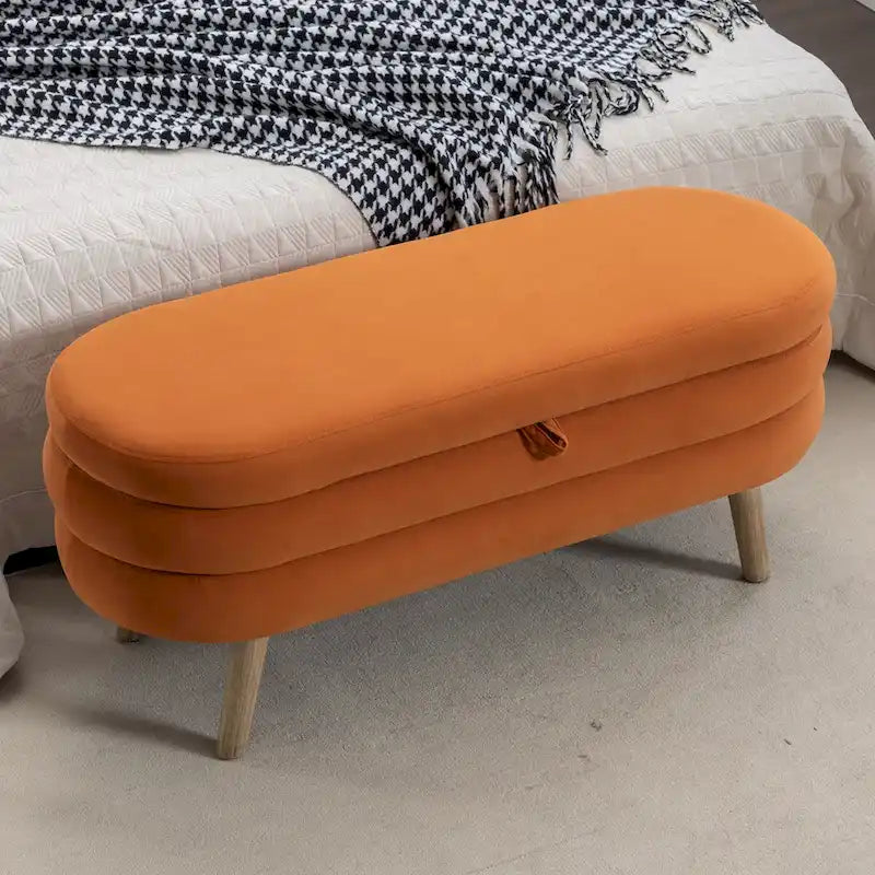 Banc de rangement en velours pour la chambre, avec pieds en bois, pour le salon ou la chambre, intérieur
