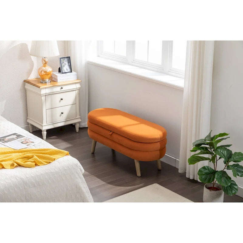 Banc de rangement en velours pour la chambre, avec pieds en bois, pour le salon ou la chambre, intérieur