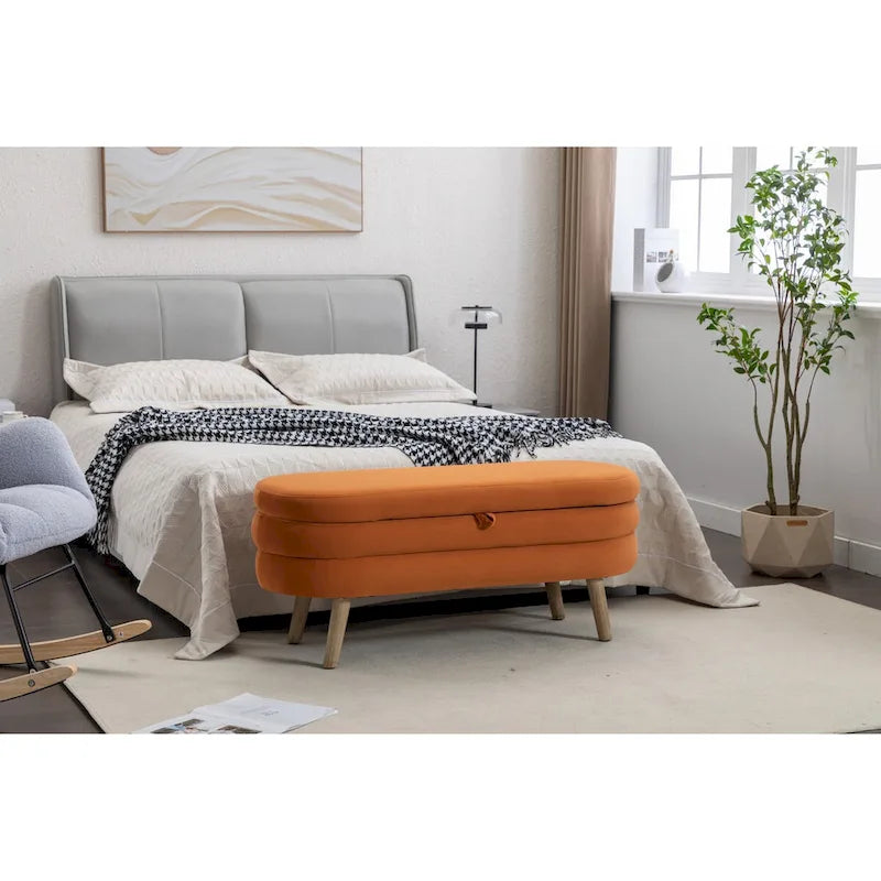 Banc de rangement en velours pour la chambre, avec pieds en bois, pour le salon ou la chambre, intérieur