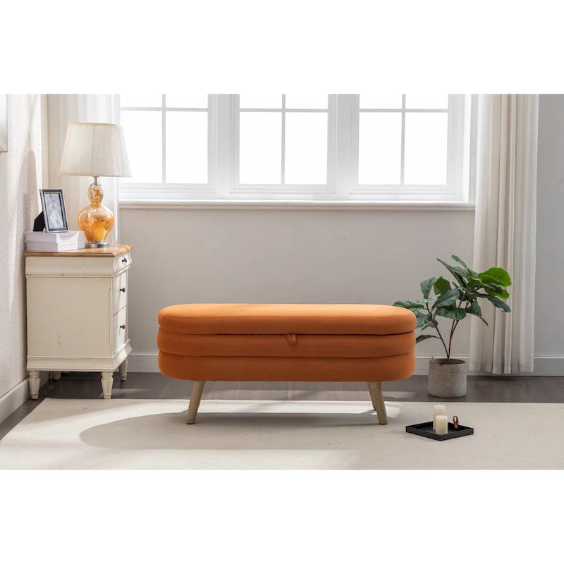 Banc de rangement en velours pour la chambre, avec pieds en bois, pour le salon ou la chambre, intérieur