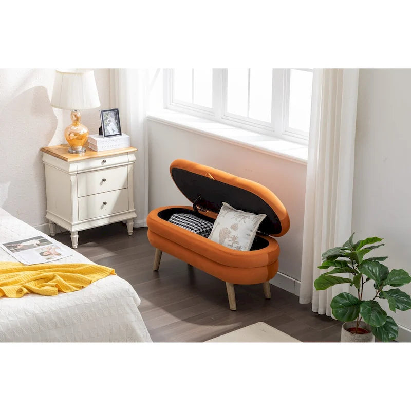 Banc de rangement en velours pour la chambre, avec pieds en bois, pour le salon ou la chambre, intérieur
