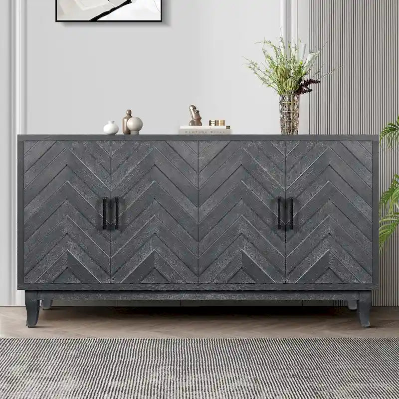 Stronger Vintage Style Buffet Cabinet, Lacquered Accent Storage 4 Door Wooden Cabinets,Thickened Sideboard Storage Cabinet