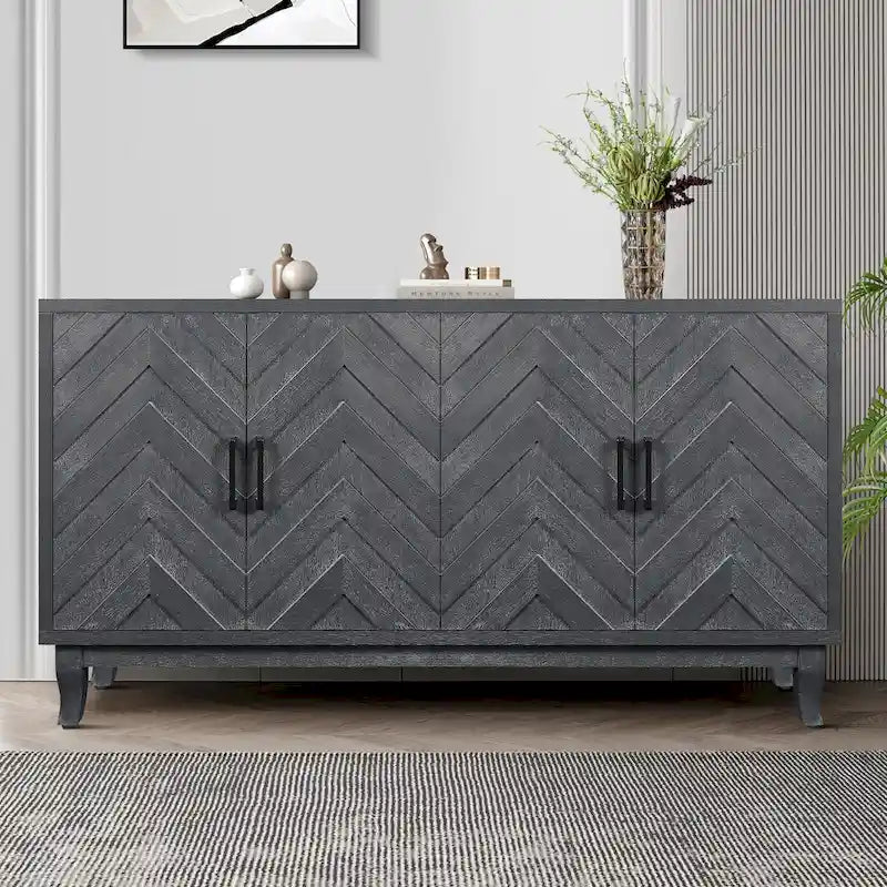 Stronger Vintage Style Buffet Cabinet, Lacquered Accent Storage 4 Door Wooden Cabinets,Thickened Sideboard Storage Cabinet