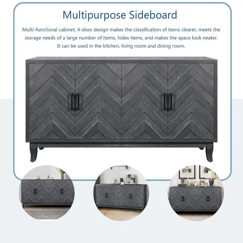 Stronger Vintage Style Buffet Cabinet, Lacquered Accent Storage 4 Door Wooden Cabinets,Thickened Sideboard Storage Cabinet
