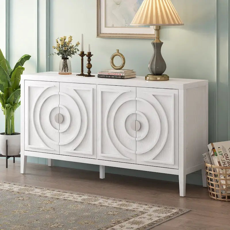 Retro Sideboard door with Circular Groove Design Round Metal Door Handle for Entrance, Dinning Room, Living Room (Gray)