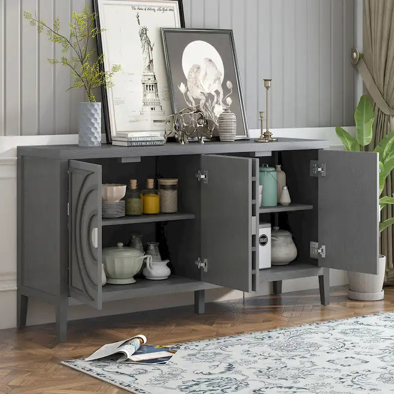 Retro Sideboard door with Circular Groove Design Round Metal Door Handle for Entrance, Dinning Room, Living Room (Gray)